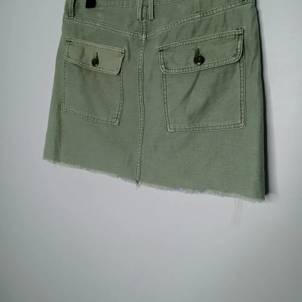 Frame Canteburry Blue Green Raw Hem Mixed Media Le Cargo Mini Denim Skirt 28